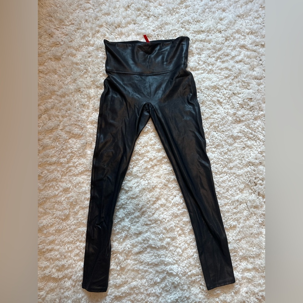 SPANX Faux Leather Leggings Black High Rise Petite Medium MP